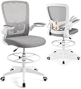 COSTWAY Drafting Chair, Tall Office Chair with Flip-up Armrests &amp; Adjustable Foot Ring, High Back...