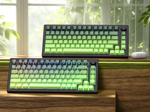 Matcha Green Topographic keycap Set,Shine Through Keyboard Keys,Side Printed Key caps Cherry Profile