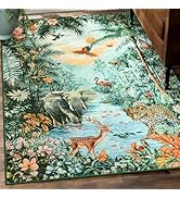 Amearea Jungle Print Small Area Rug for Living Room, Soft 3x5 Feet Washable Green Rugs for Bedroo...