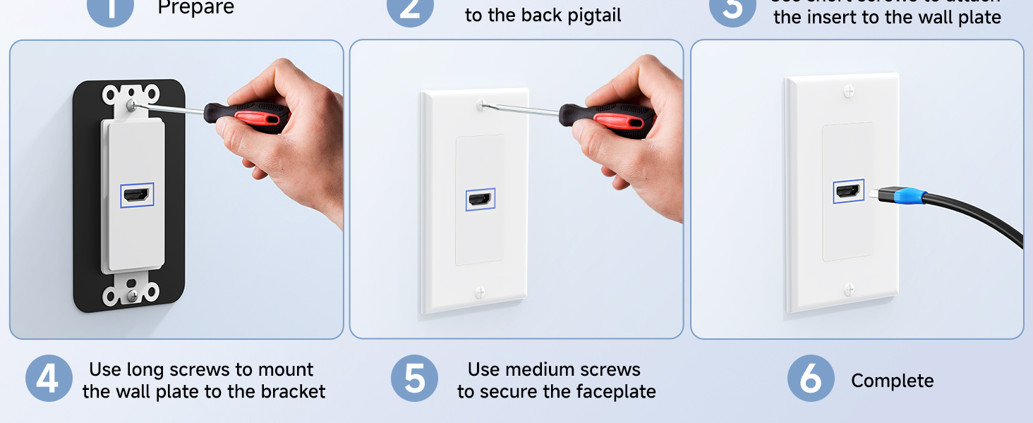 2-Pack 1-Port HDMI Wall Plate in White (4K UHD, ARC, and Ethernet Pass-Thru Support)