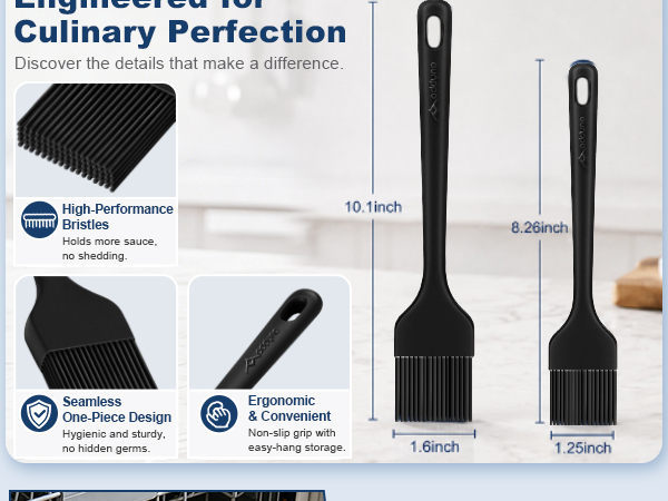Premium silicone kitchen brush with no shedding bristles, easy to hang for tidy kitchen storage