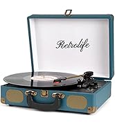 Vinyl Record Player 3-Speed Bluetooth Suitcase Portable Belt-Driven Record Player with Built-in S...