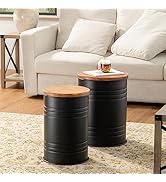 glitzhome Rustic Storage Ottoman Seat Stool, Farmhouse Nesting Table, Galvanized Barrel Metal Acc...