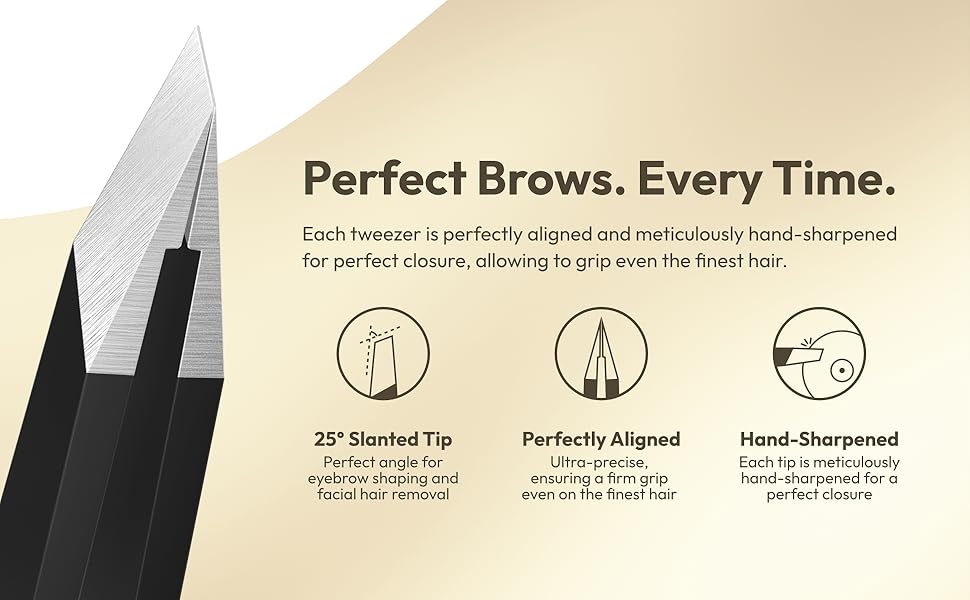 25 slanted tip, perfectly aligned, hand sharpened tweezers