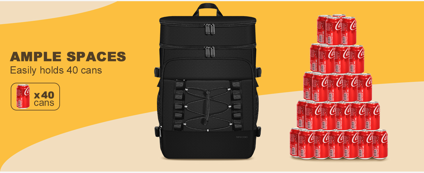 MIYCOO cooler backpack carries up to 40 cans, perfect for your party, beach day, or camping trip.