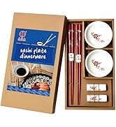 LANHUTHS Bamboo Chopsticks Porcelain Soy Sauce Dishes Set of 2 Red Pattern Package Dishwasher Saf...