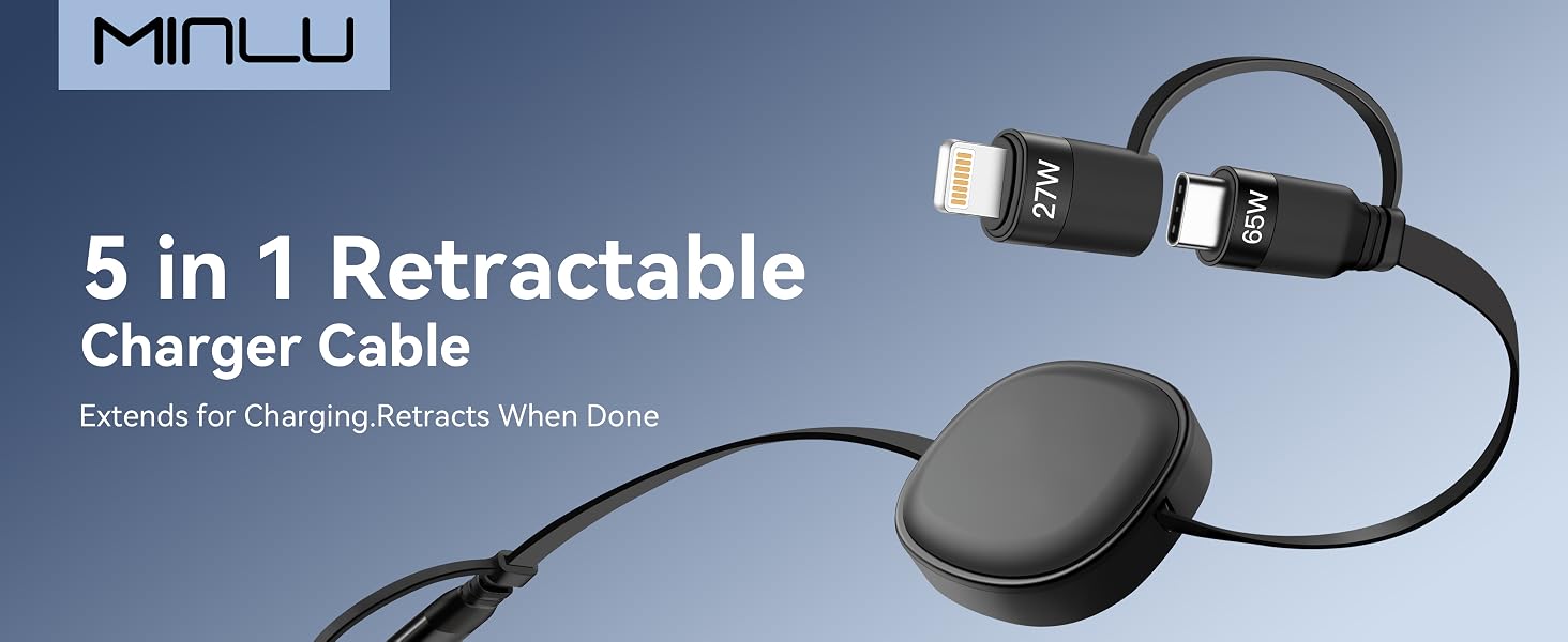 MINLU Premium 5 in 1 Retractable Multi Fast Charging Cable