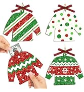 4 Pcs Wooden Christmas Money Holder Ornaments Glittery Sweater Shaped Hanging Cash Gift Holder fo...
