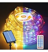 ICRGB Solar Rope Lights Outdoor, 66Ft 200 LED 1800mAh Christmas String Lights with Remote, Type C...
