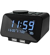 USCCE Digital Alarm Clock Radio - 0-100% Dimmer, Dual Alarm with Weekday/Weekend Mode, 6 Sounds A...