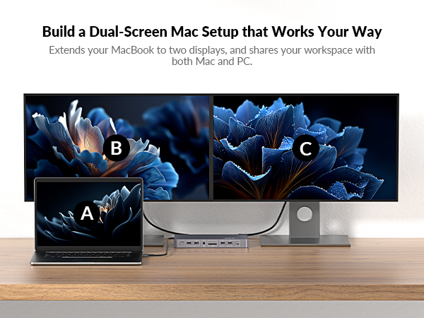 KVM switch docking station for macbook and PC 2 monitors, plug and play