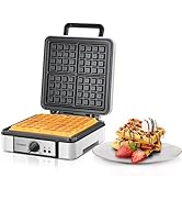 FOHERE Belgian Waffle Maker 4 Slices, 1200W Square Waffle Iron, 5 Browning Levels, Nonstick Plate...