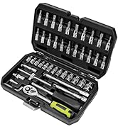 OTLOOMTBT 46 Pieces 1/4 Inch Drive Industrial Grade Socket Ratchet Wrench Set, with Bit Socket Se...