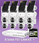 xmartO Wire-Free Solar PTZ Security Camera Set, 10CH 4K Expandable WiFi 6 NVR with 8 * 4MP 2K Wir...