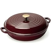 CAROTE 3.5QT Enameled Cast Iron Braiser Pan, Shallow Dutch Oven Casserole Skillets, Non-Toxic Cas...