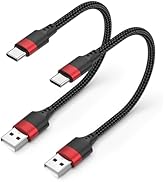 Short USB to USB C Cable 2 Pack, 6 inch USB C Cable Braided, 0.5ft Type C Charger Cord Fast Charg...