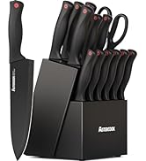 Knife Set, Astercook 15 Pieces Knife Sets for Kitchen with Block, Dishwasher Safe Kitchen Knife S...