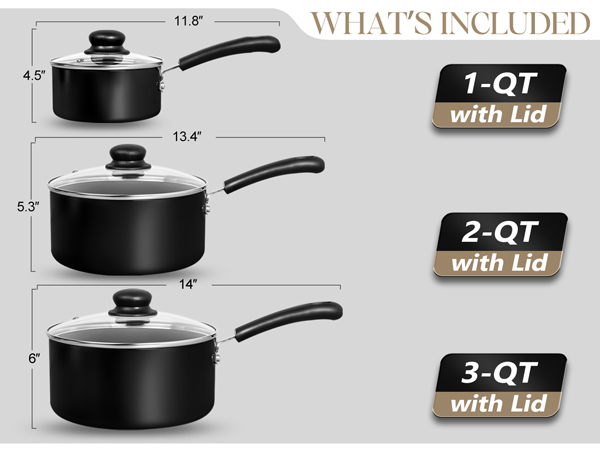 saucepan with lid 1QT 2QT 3QT
