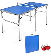 GYMAX Indoor Table Tennis Table Set, Folding Ping Pong Table with Net, 2 Paddles &amp; 2 Balls, Multi...