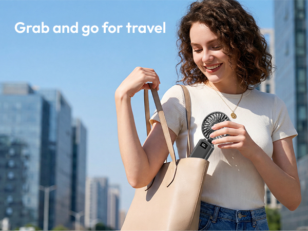 Portable handheld fan for city travel outdoor cooling bag carry and on the go summer use