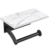 FORIOUS Toilet Paper Holder with Phone Shelf, Natural Marble Wall Mount Tissue Roll Holder for Ba...
