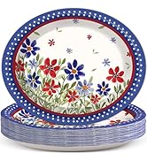 CHUNNIN 50 Pcs 4th of July Poppy Flower Oval Memorial Day Plates for Independence Day Party Suppl...