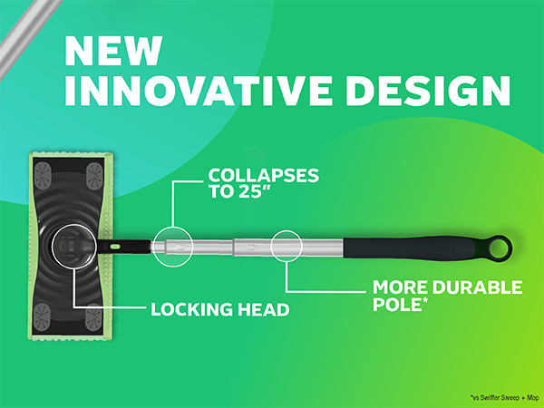 NEW DESIGN makes storage easy with locking head &amp; durable pole collapses to 25 inches 