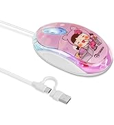 elec Space USB Type-C Mouse - Cute & Portable Wired Mouse with 7-Color LED, Silent Clicks, Mini D...