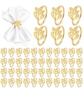 KINCHYGO, 50 Pack Metal Leaf Shaped Napkin Rings Holder for Wedding Party Table Decor Gold