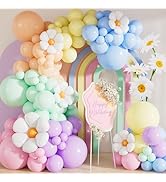 Haolongfa Daisy Balloon Arch Garland Kit - 131 Pcs Pastel Rainbow balloon arch kit with Daisy Bal...