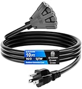 islewire 10 FT 3 Outlet Outdoor Extension Cord Waterproof, 16/3 SJTW Black Extension Cord with Mu...
