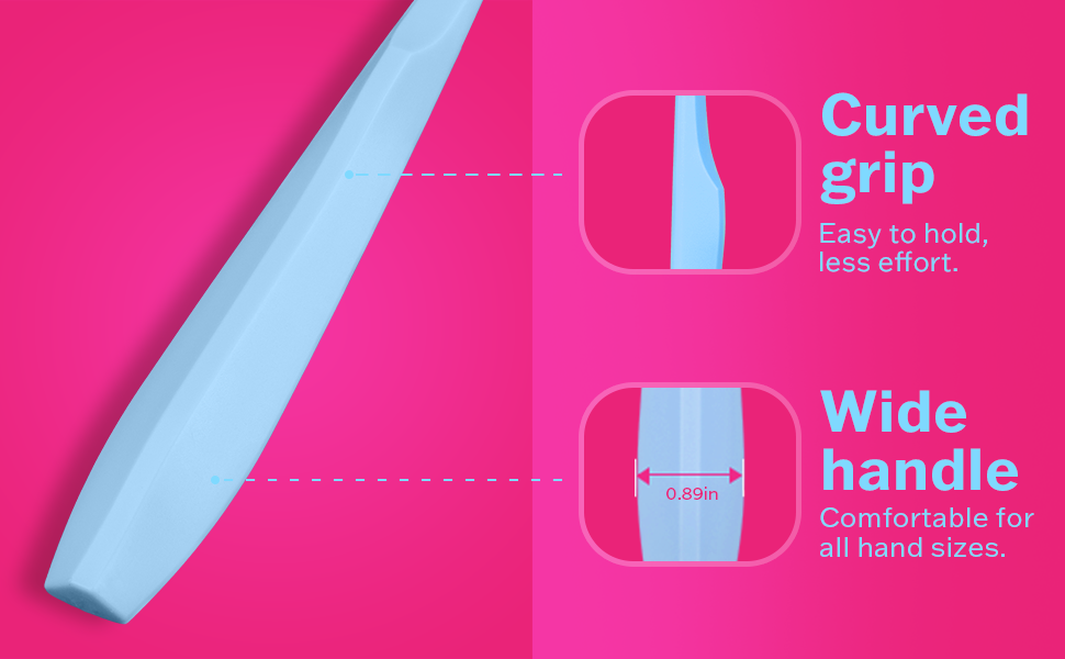Curved grip and wide BPA-free handle. Extra soft toothbrush for adults.