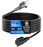 islewire 50 FT Outdoor Extension Cord Waterproof, Black, 3-Prong Power Cord, 16 AWG SJTW, 13A 162...