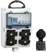 Electrical Outlet Box, 80A Electricity Meter Breaker, with IP44 NEMA 5-20 Power Outlet, Dust &amp; Sp...