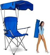 TeqHome Camp Chair with Shade Canopy, Heavy Duty Max Shade Folding Camping Lawn Chair with Cup Ho...