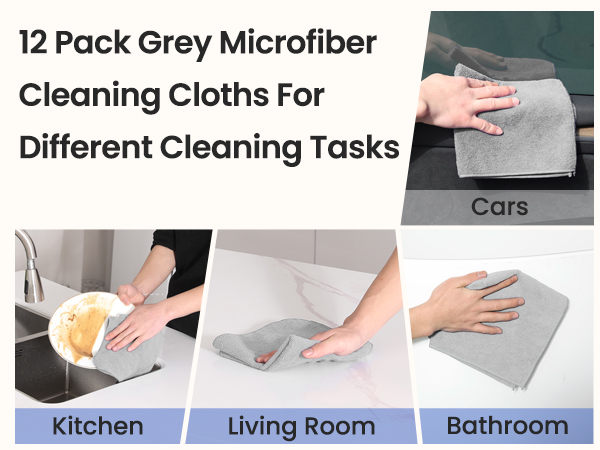 12 Pack Microfiber Cleaning Cloths,Microfiber Towels for Cars &amp; Kitchen Towels,