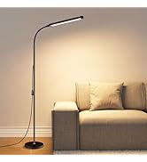 Modern LED Floor Lamp for Reading in Black, Bright 12W Dimmable Standing Light with Adjustable Go...