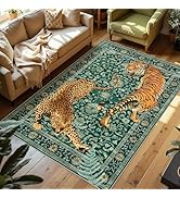 Joydeco Tiger Cheetah Print 5x7 Area Rugs for Living Room, Boho Green Washable Bedroom Rug Non Sl...