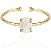 MUSTHAVE 14K Rose Gold Plated Opal Ring, White/Green/Pink Opal Ring, Adjustable Size