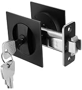 Viiwahol Matte Black Pocket Door Lock with Key, Pocket Door Pull Handle with Lock Square Door Loc...