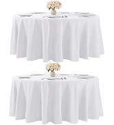 Kachanaa 2 Pack White Round Table Cloth 70 Inch Washable Polyester Tablecloths for Round Tables,S...