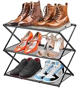 GTIPPOR Small Shoe Rack for Entryway - 3 Tier Shoe Organizer Metal Foldable Shoes Storage Rack, Z...