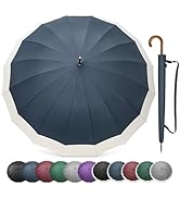 G4Free 54 Inch Large Windproof Umbrella for 2 Persons, 16 Ribs Auto Open Classic Wooden J Handle ...
