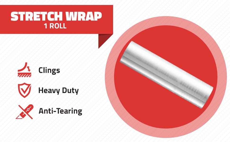 Stretch wrap 1 roll clings, heavy duty, anti-tearing