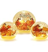 NEEDOMO Thanksgiving Table Decor, Set of 3 Sparkling Crackle Glass Ball with LED Lights Timer Tur...