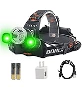BORUIT RJ-3000 LED Green Headlamp,3 Modes White and Green LED Hunting Headlight,USB Rechargeable ...