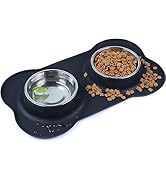 Pet Deluxe Dog Bowls Stainless Steel Bowls with No Spill Skid Resistant Silicone Mat, 24oz 48oz D...