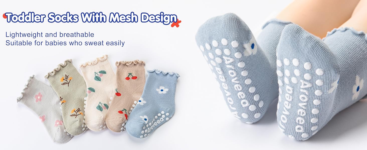non-slip grips machine washable reinforced toes breathable skin-friendly sensitive skin