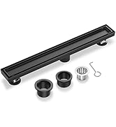 Linear Shower Drain 24 Inch Matte Black with Reversible Flat &amp; Tile Insert Cover, 304 Stainless S...
