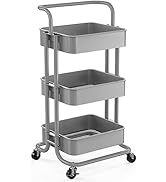 Pipishell 3 Tier Mesh Utility Cart, Rolling Metal Organization Cart with Handle and Lockable Whee...